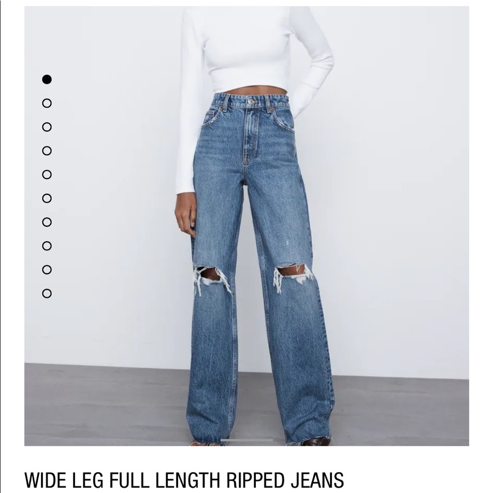 Wide leg full length ripped jeans